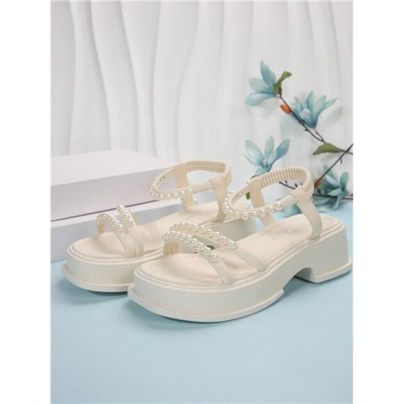 Women's Fashion Faux Pearl Decor Platform Sandals, Thick Sole - Picture 8 of 16